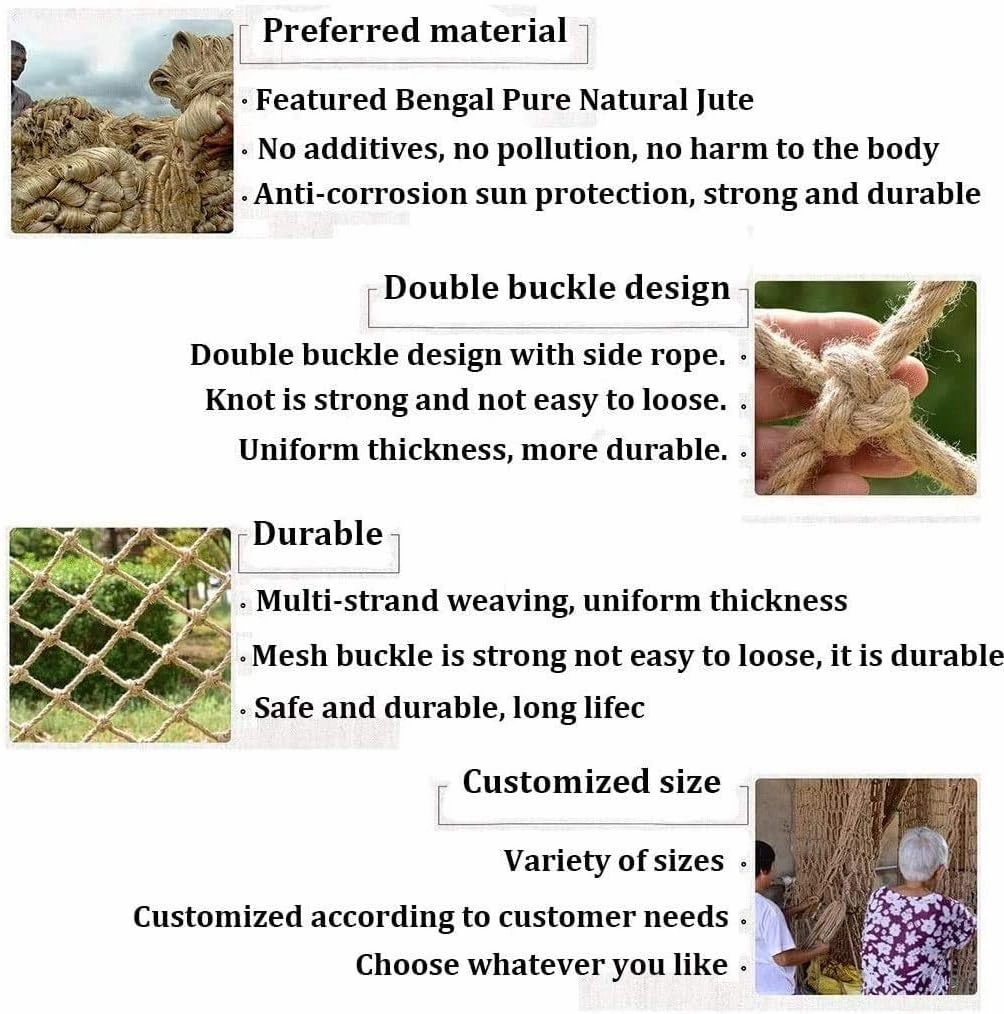 Safety Net for Railing, Waterproof Hemp Rope Net Heavy Duty Cargo Net Playground Climbing Net Kids Rope Ladder Treehouse Swing Pet Fall Protection (Size : 46m(13x19ft))