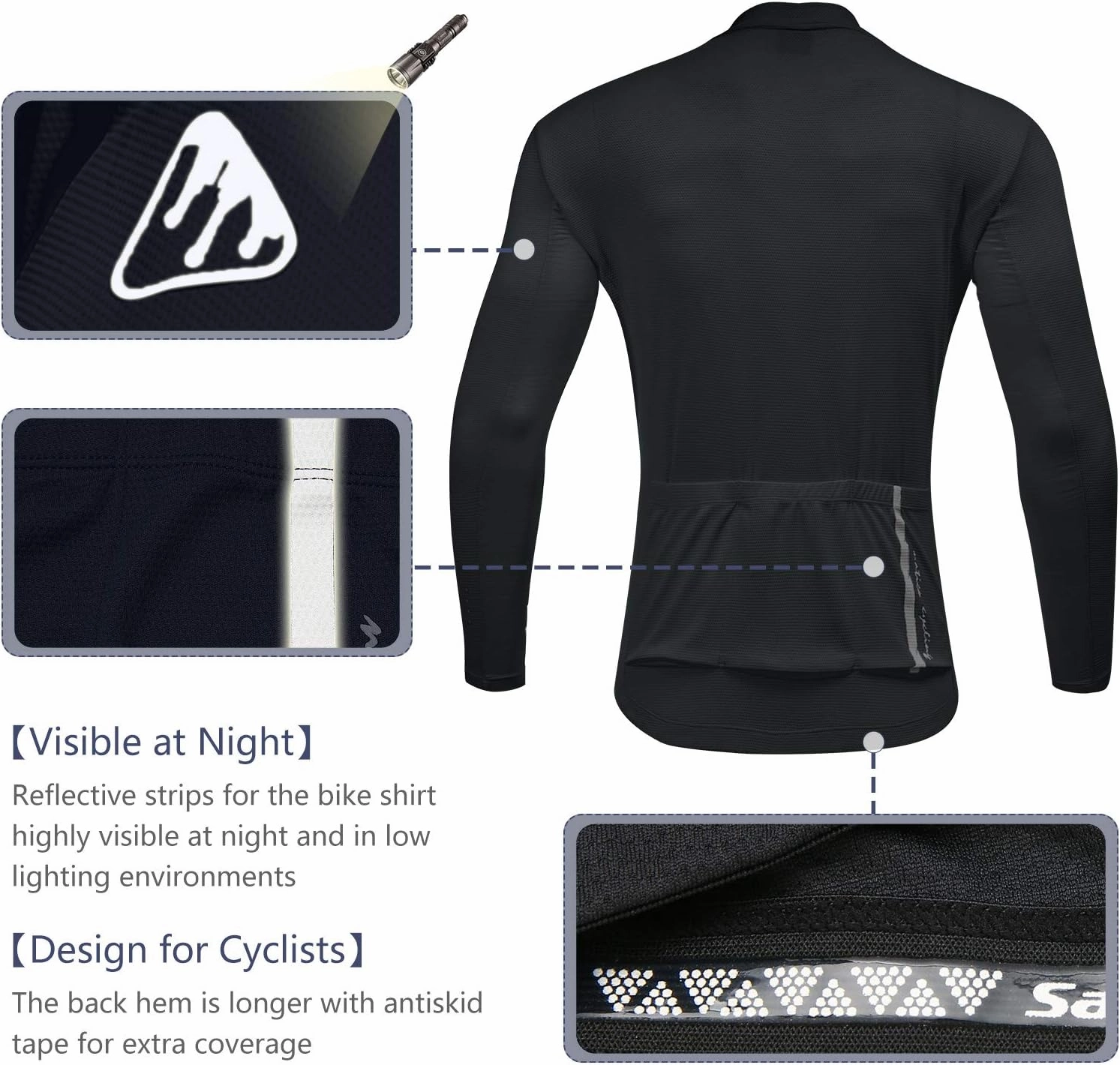 Santic Men's Cycling Jersey Long Sleeve Top Road Bike Shirt Full Zipper UPF 50  MTB Jersey with Pockets