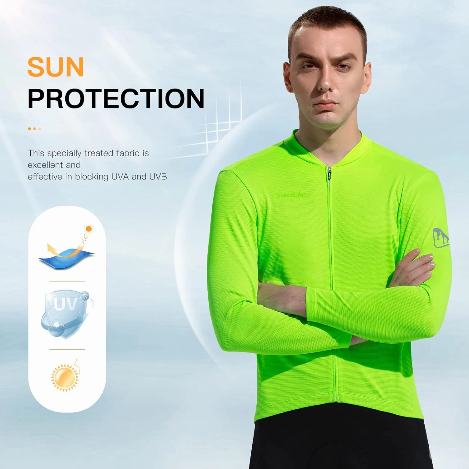 Santic Men's Cycling Jersey Long Sleeve Top Road Bike Shirt Full Zipper UPF 50  MTB Jersey with Pockets