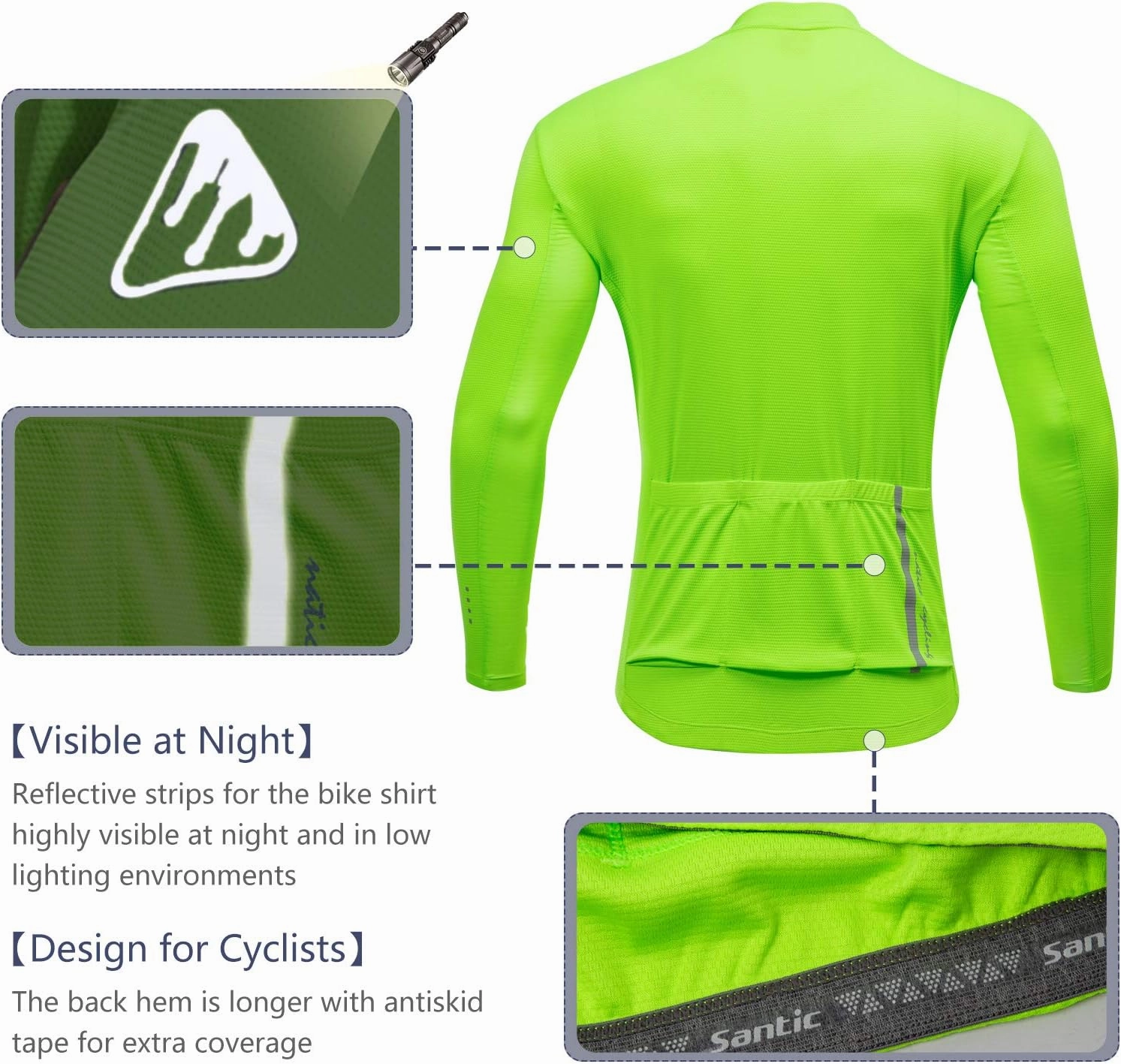 Santic Men's Cycling Jersey Long Sleeve Top Road Bike Shirt Full Zipper UPF 50  MTB Jersey with Pockets
