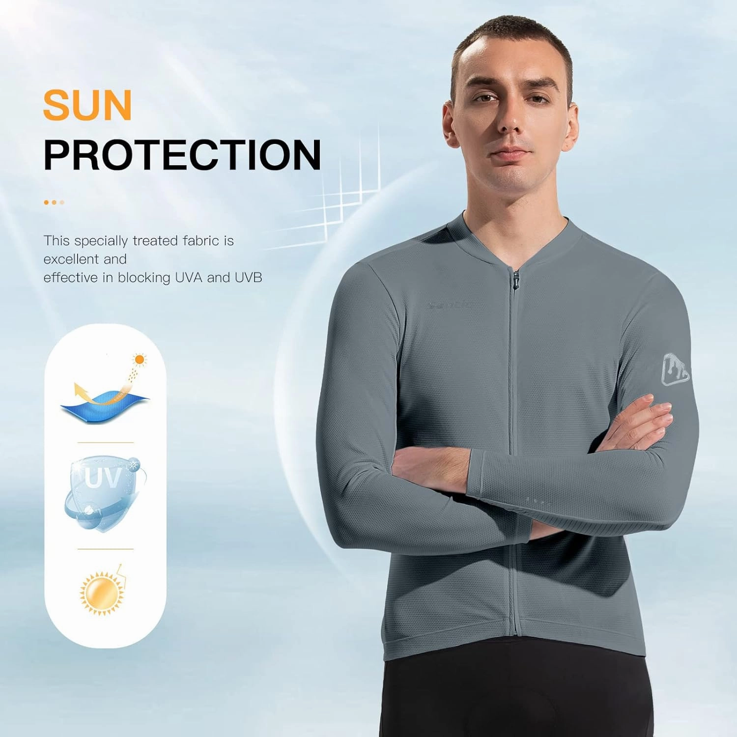 Santic Men's Cycling Jersey Long Sleeve Top Road Bike Shirt Full Zipper UPF 50  MTB Jersey with Pockets