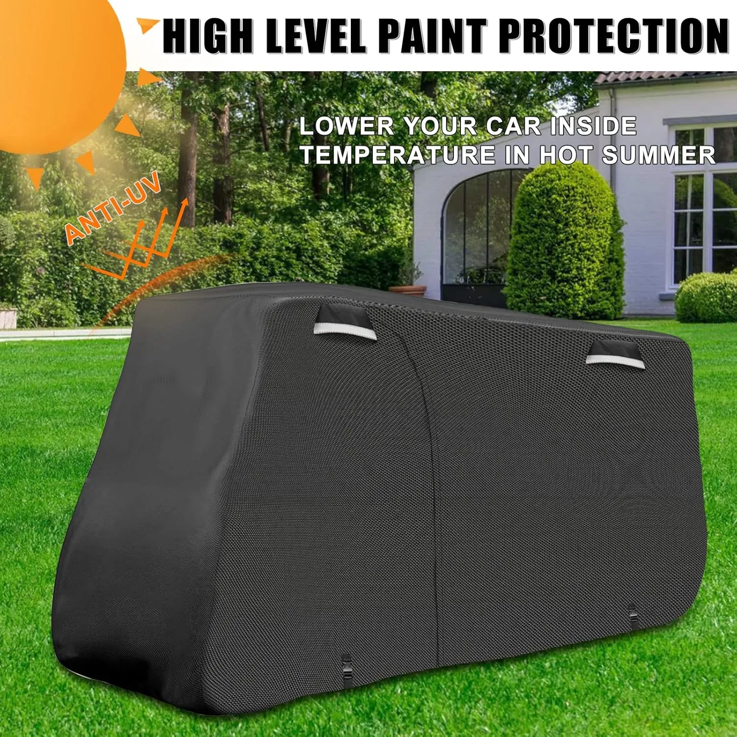 SAPUBK Golf Cart Cover Golf Cart Accessories with Side Door Ziper Compatible with Club Car/EZ-GO/Yamaha for Rain UV Dust Protection All Weather