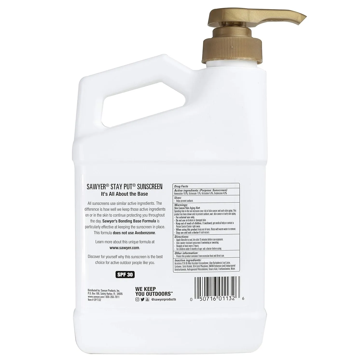 Sawyer Products SP1132 SPF 30 Stay-Put System 1 Sunblock Lotion Dispensing Jug, 32-Ounce, White