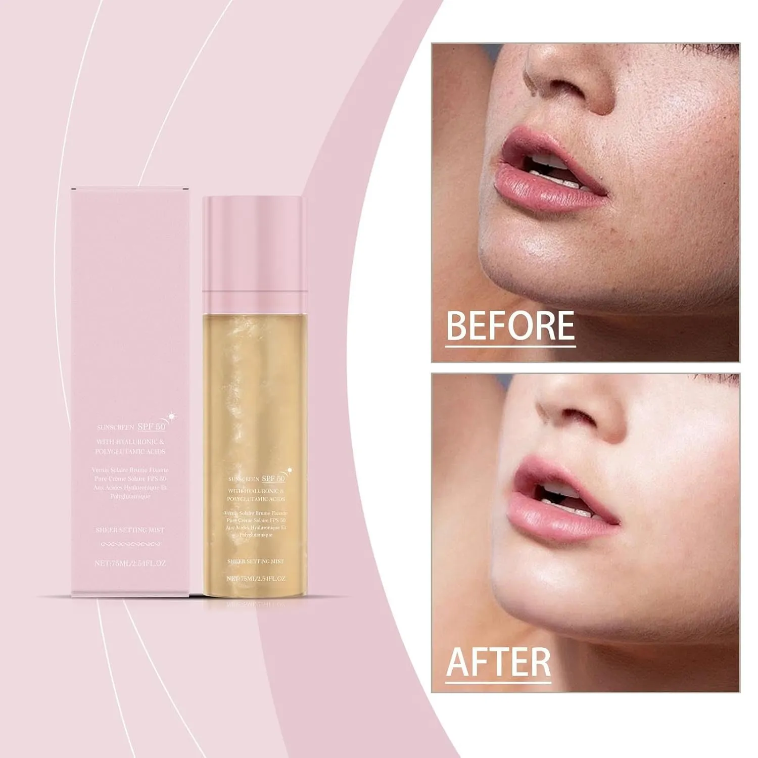 Sheer Setting Mist Sunscreen SPF 50 - Hydrating Glow Mist with Shimmering Oil, Broad Spectrum Water-Resistant Face & Body Spray, Reef-Safe Non-Greasy Formula for Makeup-Friendly Radiance (2)