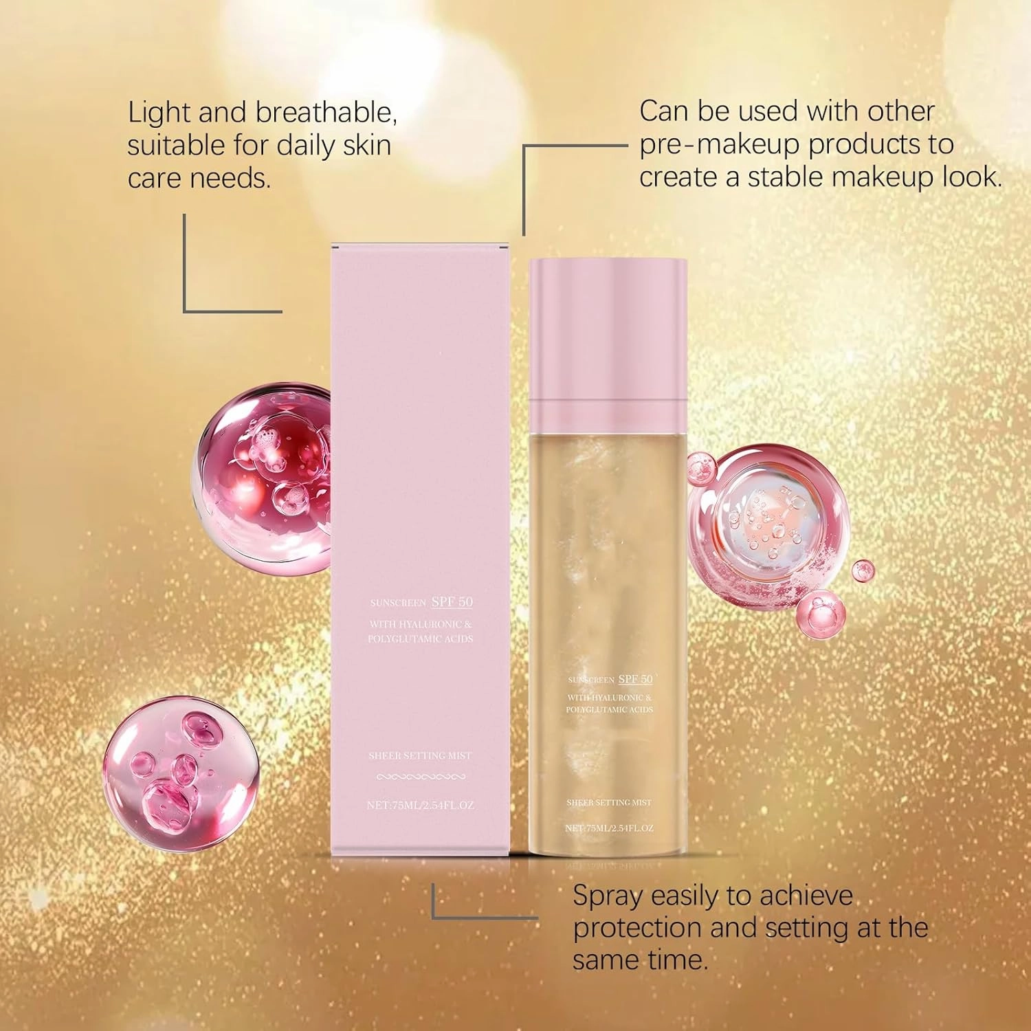 Sheer Setting Mist, Face Nighter Setting Spray With Shimmering Body Oil, Setting Mist Spf 50 Long-Lasting Moisturizing (2PCS)