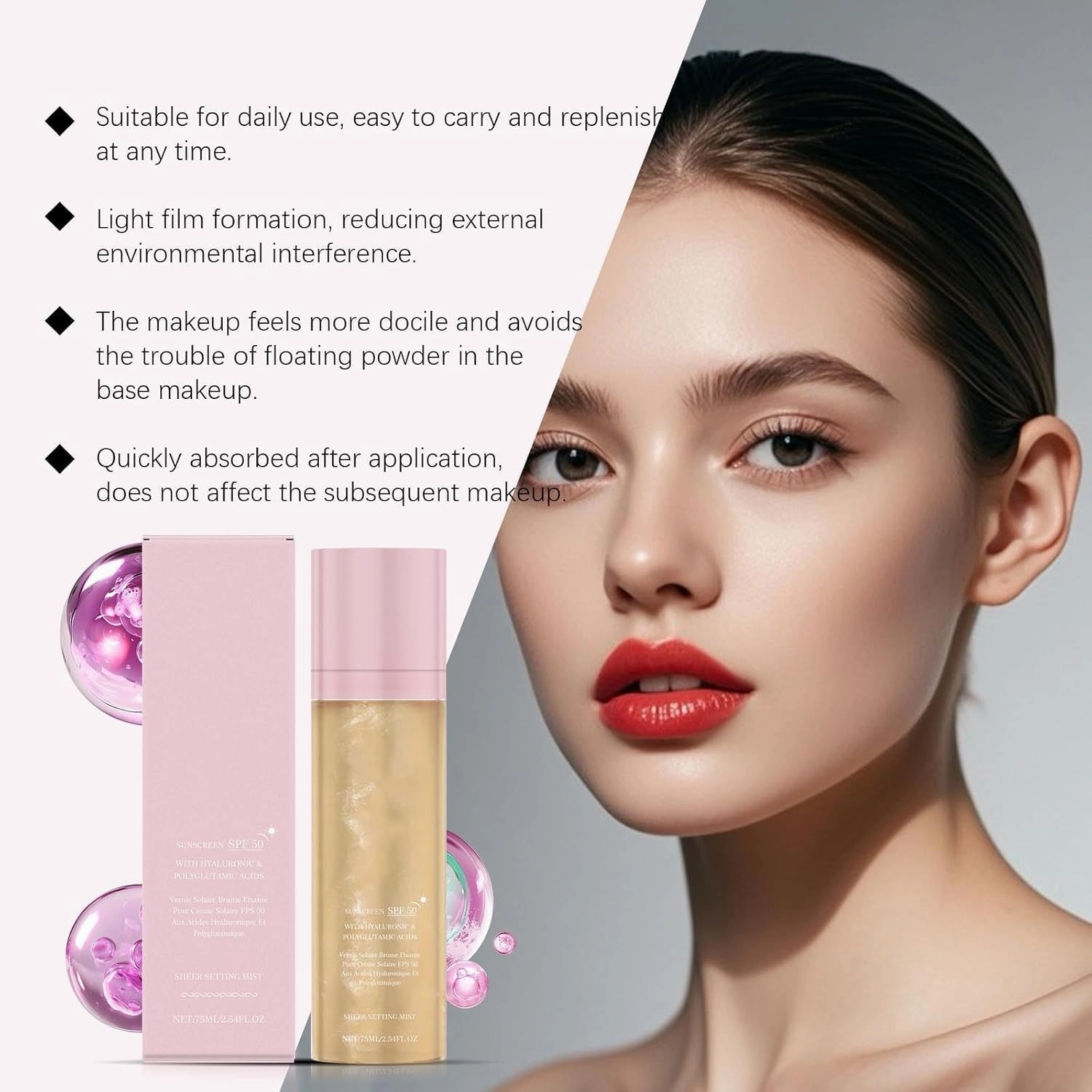 Sheer Setting Mist Sunscreen SPF 50,Hydrating Glow Mist with Shimmering Oil,Broad Spectrum Shimmering Body Oil Mist, Non - Greasy, Non-Greasy & Fast-Absorbing for Face & Body (1)
