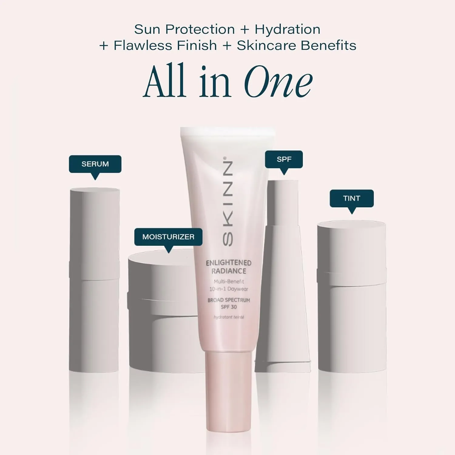 SKINN Enlightened Radiance 10-in-1 Tinted Sunscreen Broad Spectrum with SPF 30, (Medium) - Hydrating & Brightening Tinted Moisturizer for Face, Wrinkles & Fine Line - Lightweight Coverage Skin Tint