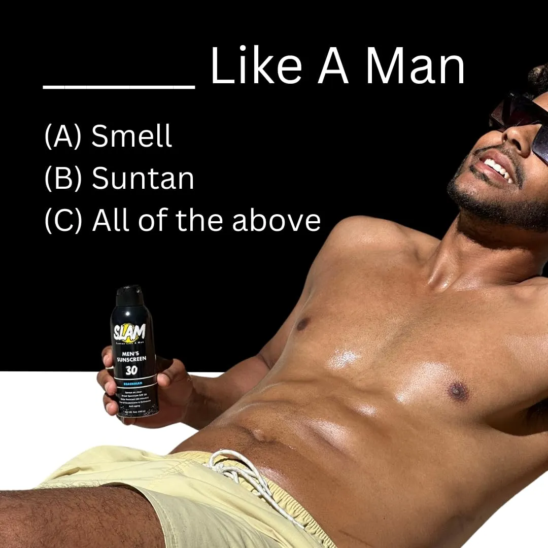 SLAM WoodsMan & BeachMan Bundle - Men's Scented Sunscreen, Men's sunblock, Men's Sunscreen Spray, Water Resistant, Paraben Free, Broad Spectrum UVA/UVB Sunscreen SPF 30, Sun Protection Factor 30