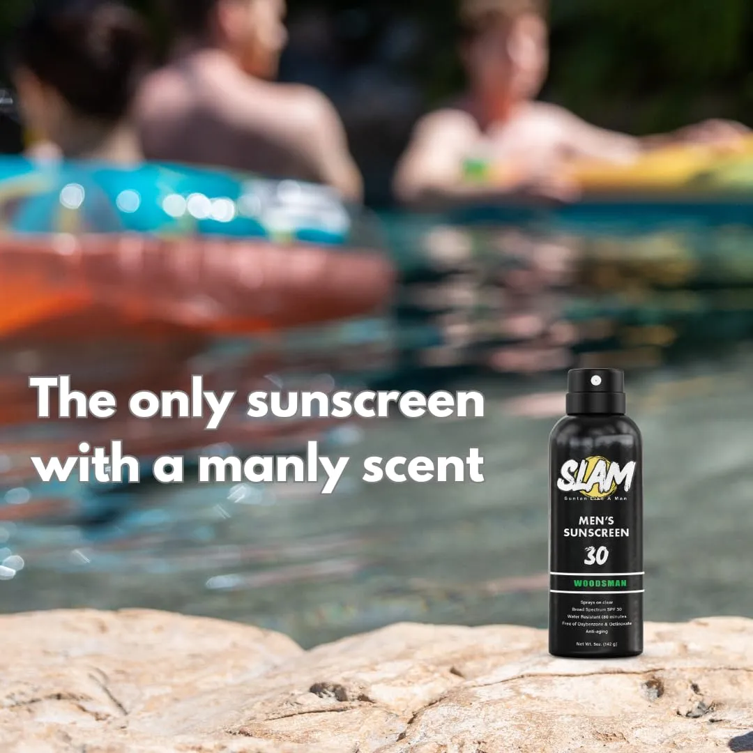 SLAM WoodsMan & BeachMan Bundle - Men's Scented Sunscreen, Men's sunblock, Men's Sunscreen Spray, Water Resistant, Paraben Free, Broad Spectrum UVA/UVB Sunscreen SPF 30, Sun Protection Factor 30