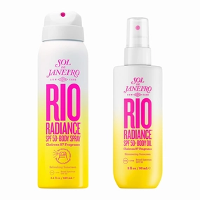 Sol de Janeiro Rio Radiance SPF 50 Travel Duo | TSA Friendly | Spray Sunscreen and Shimmering Body Oil