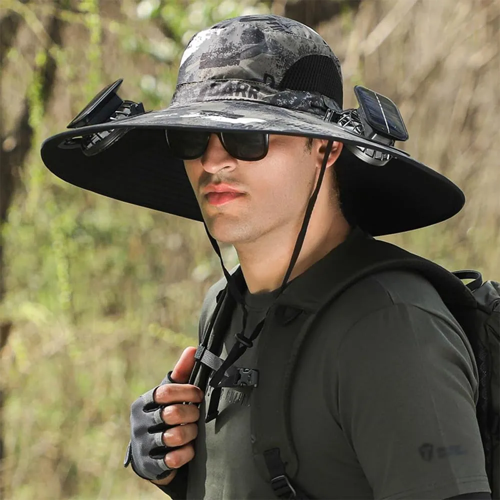 Solar Fan Hat,with 2 Solar Powered Fans,Outdoor Summer UV Hiking Camping Fishing Hat,Solar & USB Charging