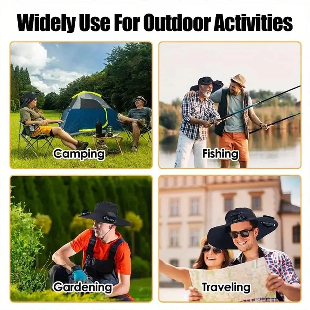 Solar Fan Hat,with 2 Solar Powered Fans,Outdoor Summer UV Hiking Camping Fishing Hat,Solar & USB Charging