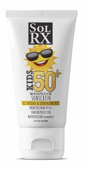 SolRX KID's SPORT Sunscreen SPF 50  Oxybenzone Free Sunscreen, Reef Safe Sunscreen for Face and Body, Won't Run Into Eyes