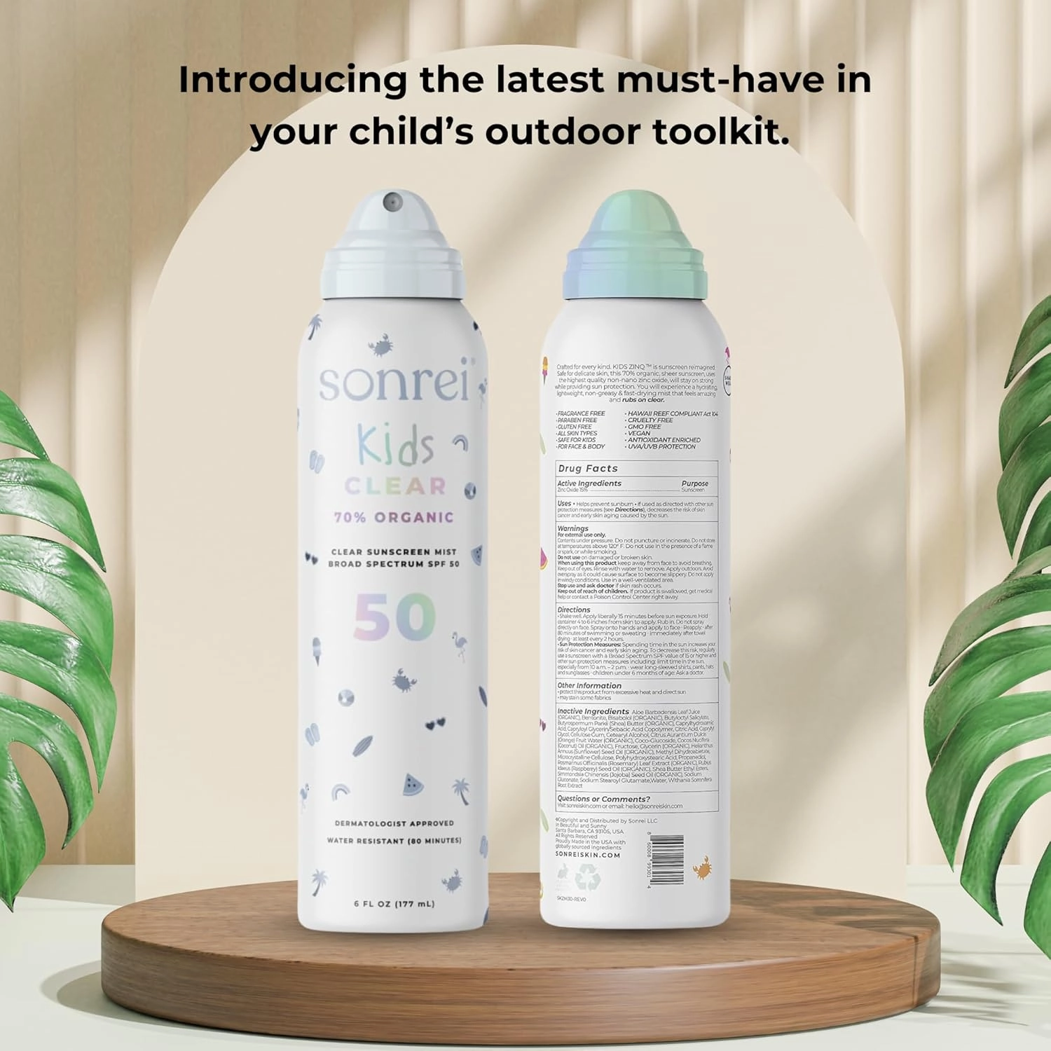 Sonrei Kids Clear Mineral Sunscreen Mist SPF 50 | Broad Spectrum, Water-Resistant | Vegan, Eco-friendly, 6 Fl Oz (2-Pack)