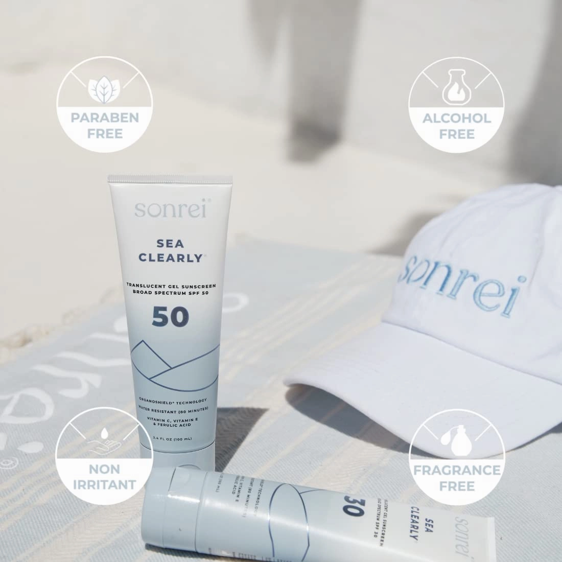 Sonrei Sea Clearly Premium SPF 50 Clear Face and Body Organoshield Sunscreen Gel | UVA, UVB & Antioxidant Enriched, Water Resistance, UV Protection, Vegan, GMO & Gluten Free - 3.4 Fl Oz (Pack of 1)