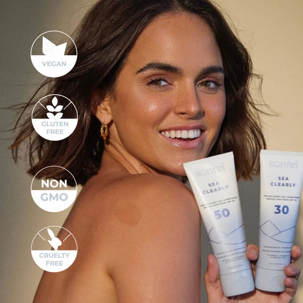 Sonrei Sea Clearly Premium SPF 50 Clear Face and Body Organoshield Sunscreen Gel | UVA, UVB & Antioxidant Enriched, Water Resistance, UV Protection, Vegan, GMO & Gluten Free - 3.4 Fl Oz (Pack of 1)