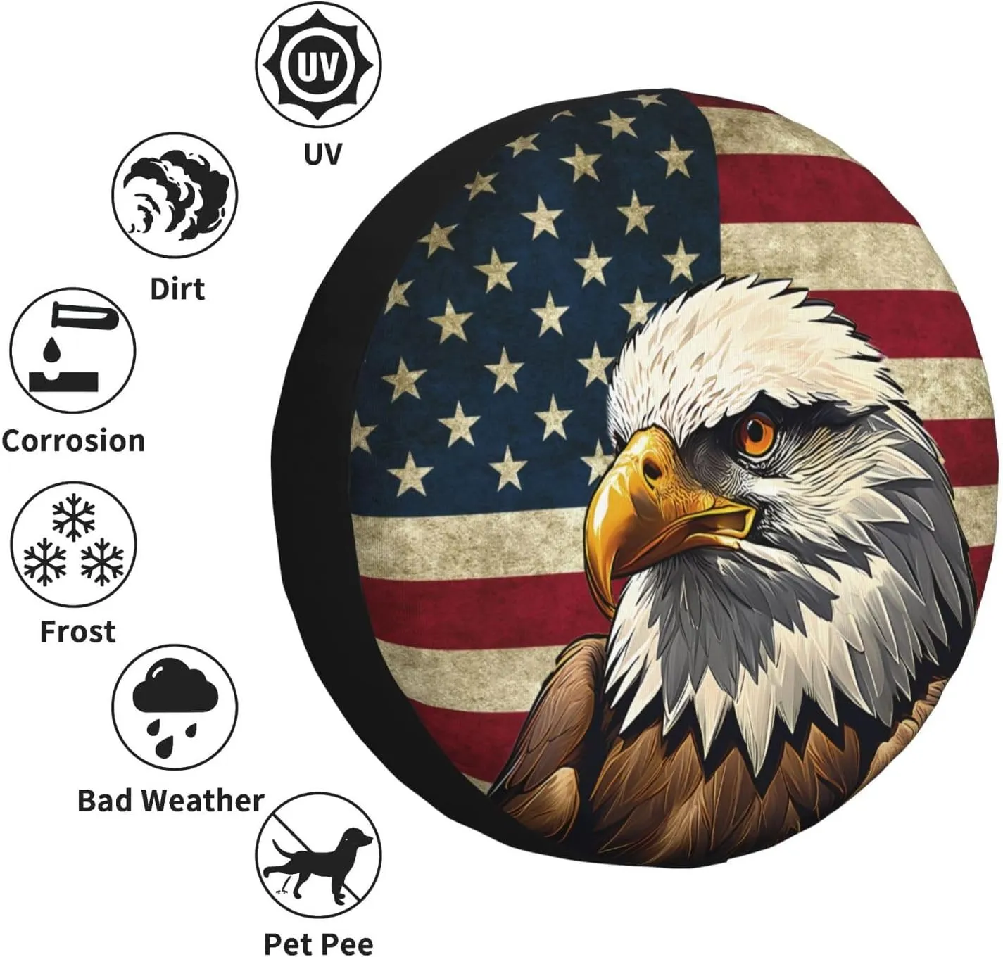 Spare Tire Cover Bald Eagle American Flag Tire Decorative Cover for Trucks,Trailers,Rvs,Suvs and Many Vehicles (14 inch)