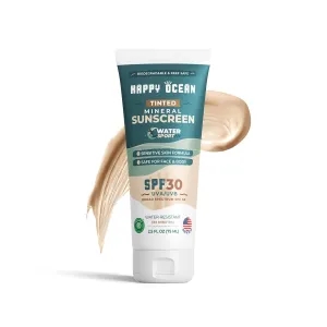 SPF 30 Reef Safe Tinted Mineral Sunscreen for Face & Body, Natural Biodegradable Sport Sunscreen, Reef Friendly, Travel Size, Non Toxic Organic Mineral Based 2.5 Fl Oz