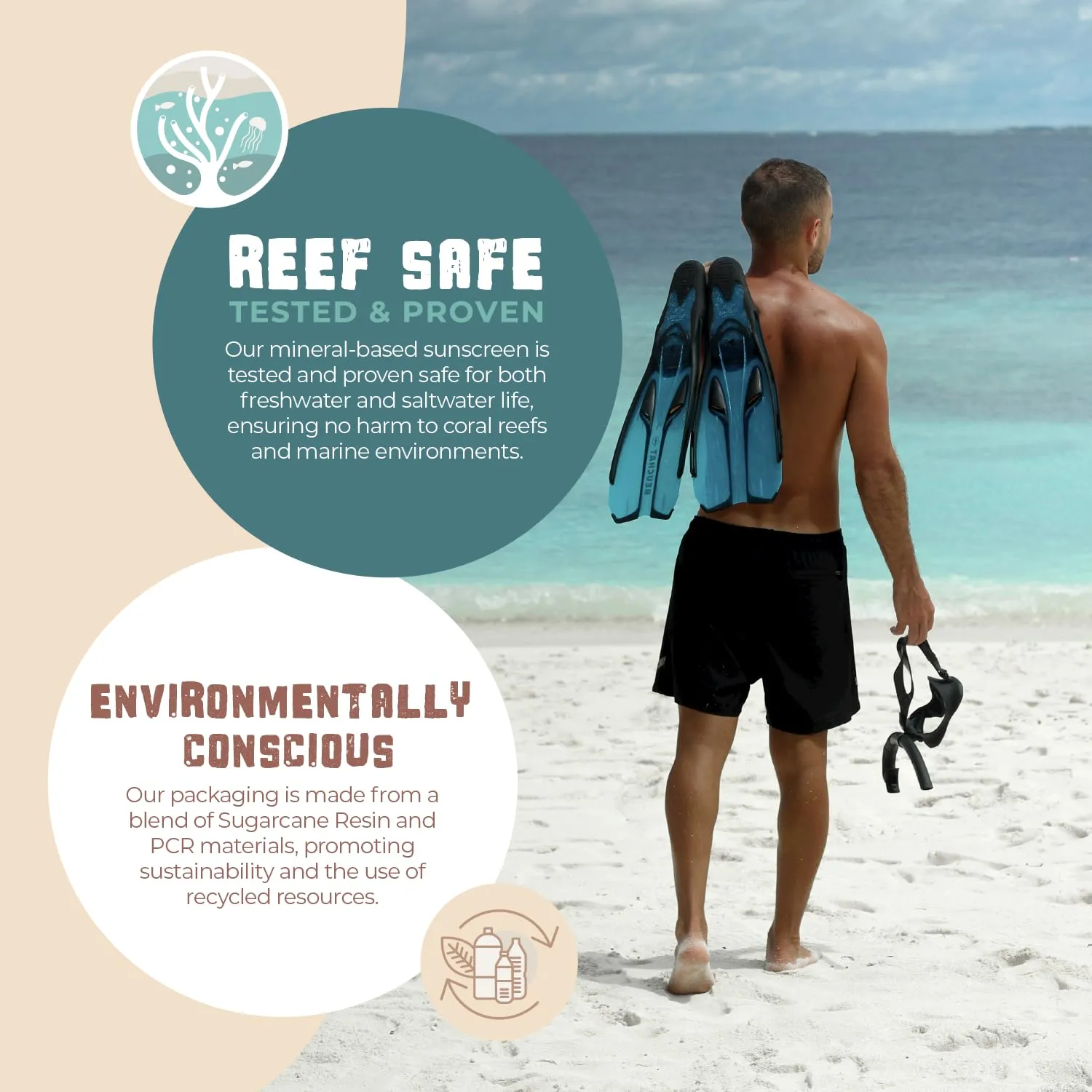 SPF 30 Reef Safe Tinted Mineral Sunscreen for Face & Body, Natural Biodegradable Sport Sunscreen, Reef Friendly, Travel Size, Non Toxic Organic Mineral Based 2.5 Fl Oz