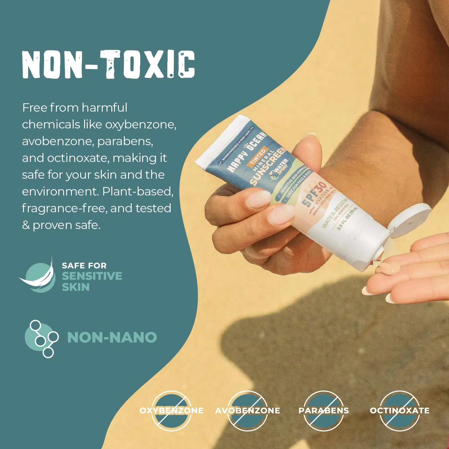 SPF 30 Reef Safe Tinted Mineral Sunscreen for Face & Body, Natural Biodegradable Sport Sunscreen, Reef Friendly, Travel Size, Non Toxic Organic Mineral Based 2.5 Fl Oz