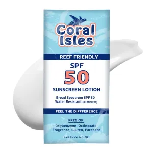 SPF 50 Sunscreen Packets | Hawaii Compliant as Reef Safe | Oxybenzone Free | Broad Spectrum UVA/UVB Protection | Water Resistant 80 Min. | Fragrance Free | 0.25-oz (25 Units)