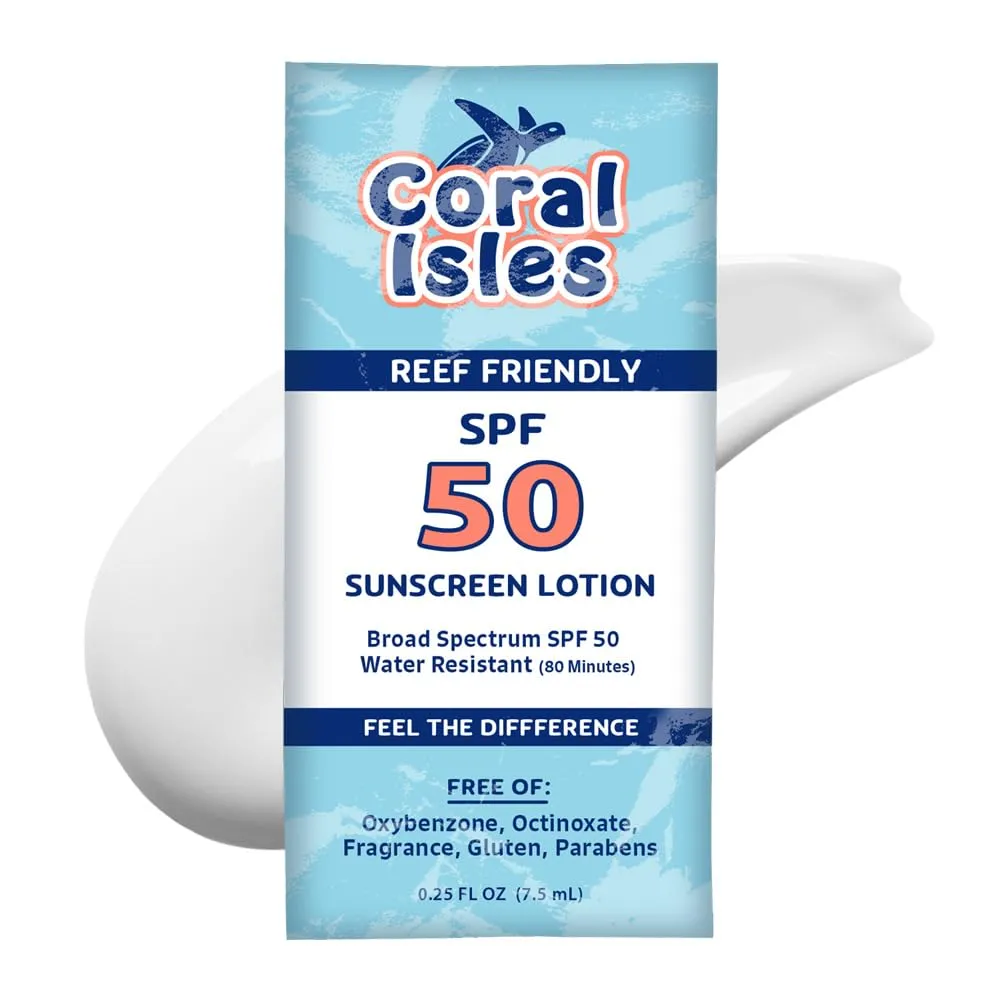 SPF 50 Sunscreen Packets | Hawaii Compliant as Reef Safe | Oxybenzone Free | Broad Spectrum UVA/UVB Protection | Water Resistant 80 Min. | Fragrance Free | 0.25-oz (25 Units)
