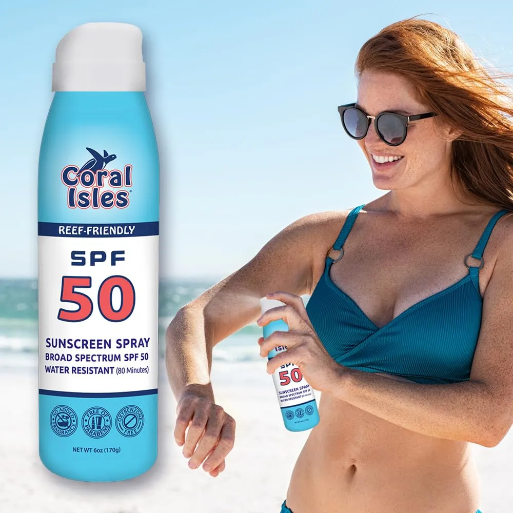 SPF 50 Sunscreen Spray - Hawaii Compliant as Reef Safe - Oxybenzone & Octinoxate Free - Broad Spectrum - Water Resistant, 6 Fl Oz (Pack of 3)