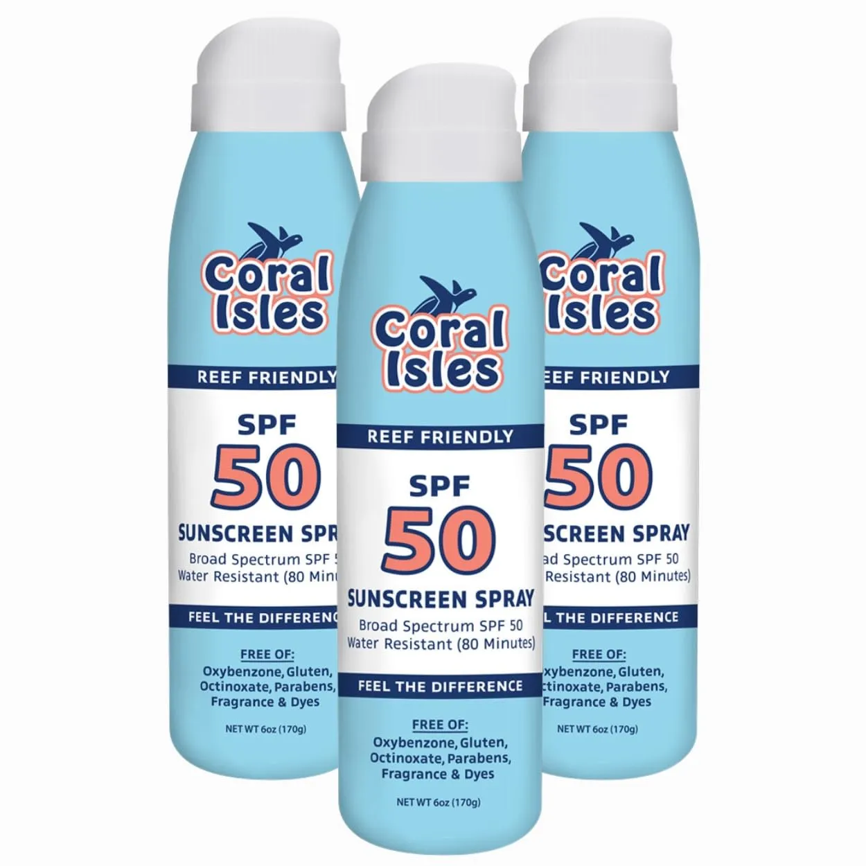 SPF 50 Sunscreen Spray - Hawaii Compliant as Reef Safe - Oxybenzone & Octinoxate Free - Broad Spectrum - Water Resistant, 6 Fl Oz (Pack of 3)