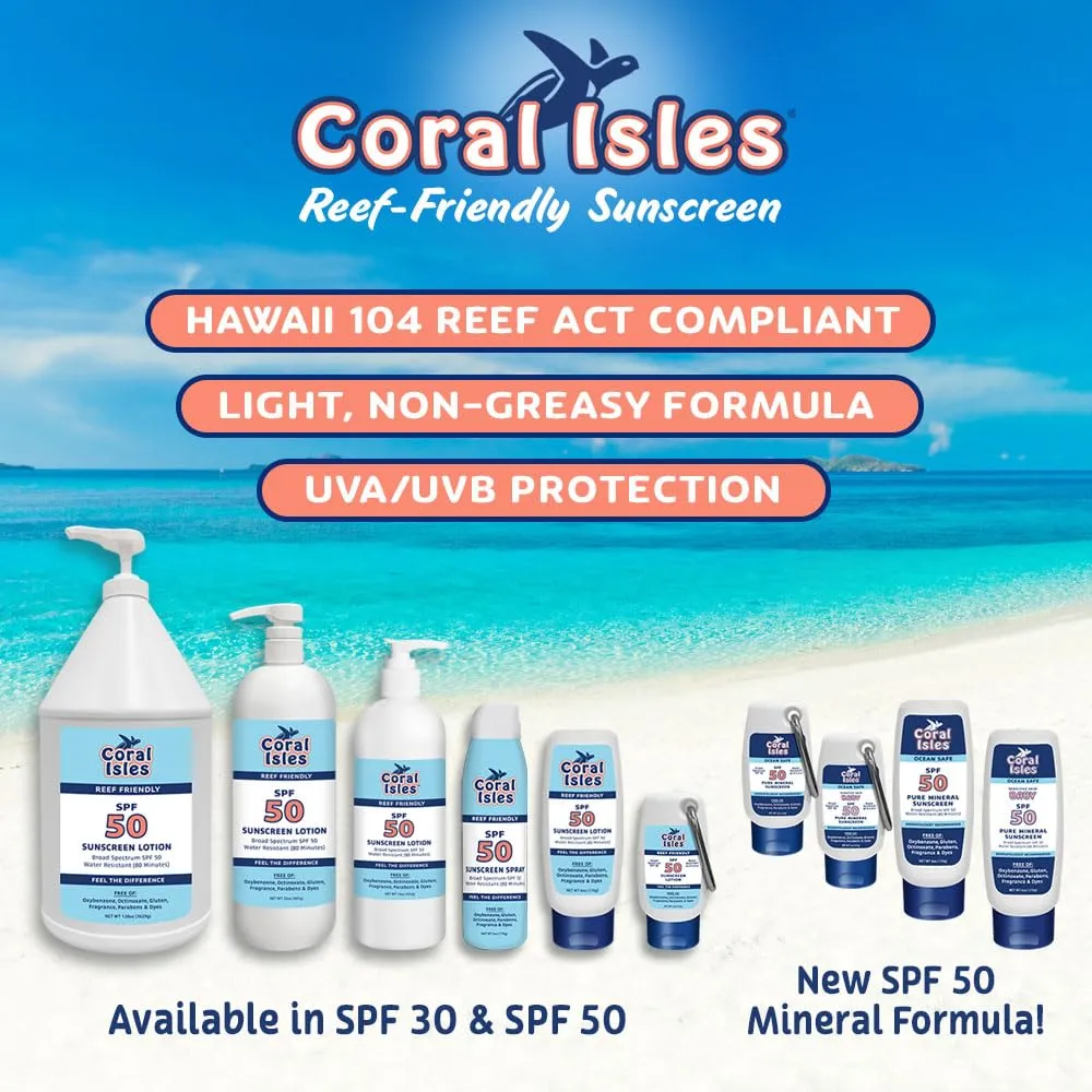 SPF 50 Sunscreen Spray - Hawaii Compliant as Reef Safe - Oxybenzone & Octinoxate Free - Broad Spectrum - Water Resistant, 6 Fl Oz (Pack of 3)
