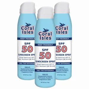 SPF 50 Sunscreen Spray - Hawaii Compliant as Reef Safe - Oxybenzone & Octinoxate Free - Broad Spectrum - Water Resistant, 6 Fl Oz (Pack of 3)