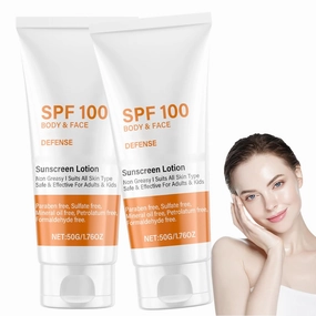 Spf 100 Face Sunscreen Moisturizer - Travel Size Sunblock - Oil Free Facial Sun Screen - Sun Screen Protector for Face & Body - Non-Greasy,No White Cast Waterproof Sunscreen - Dry Oily Skincare（2pcs）