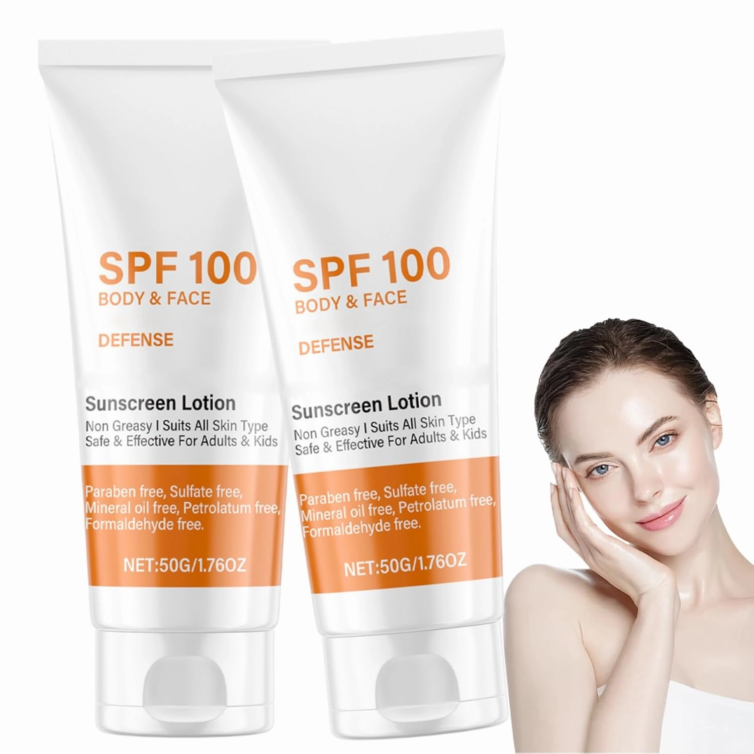 Spf 100 Face Sunscreen Moisturizer - Travel Size Sunblock - Oil Free Facial Sun Screen - Sun Screen Protector for Face & Body - Non-Greasy,No White Cast Waterproof Sunscreen - Dry Oily Skincare（2pcs）