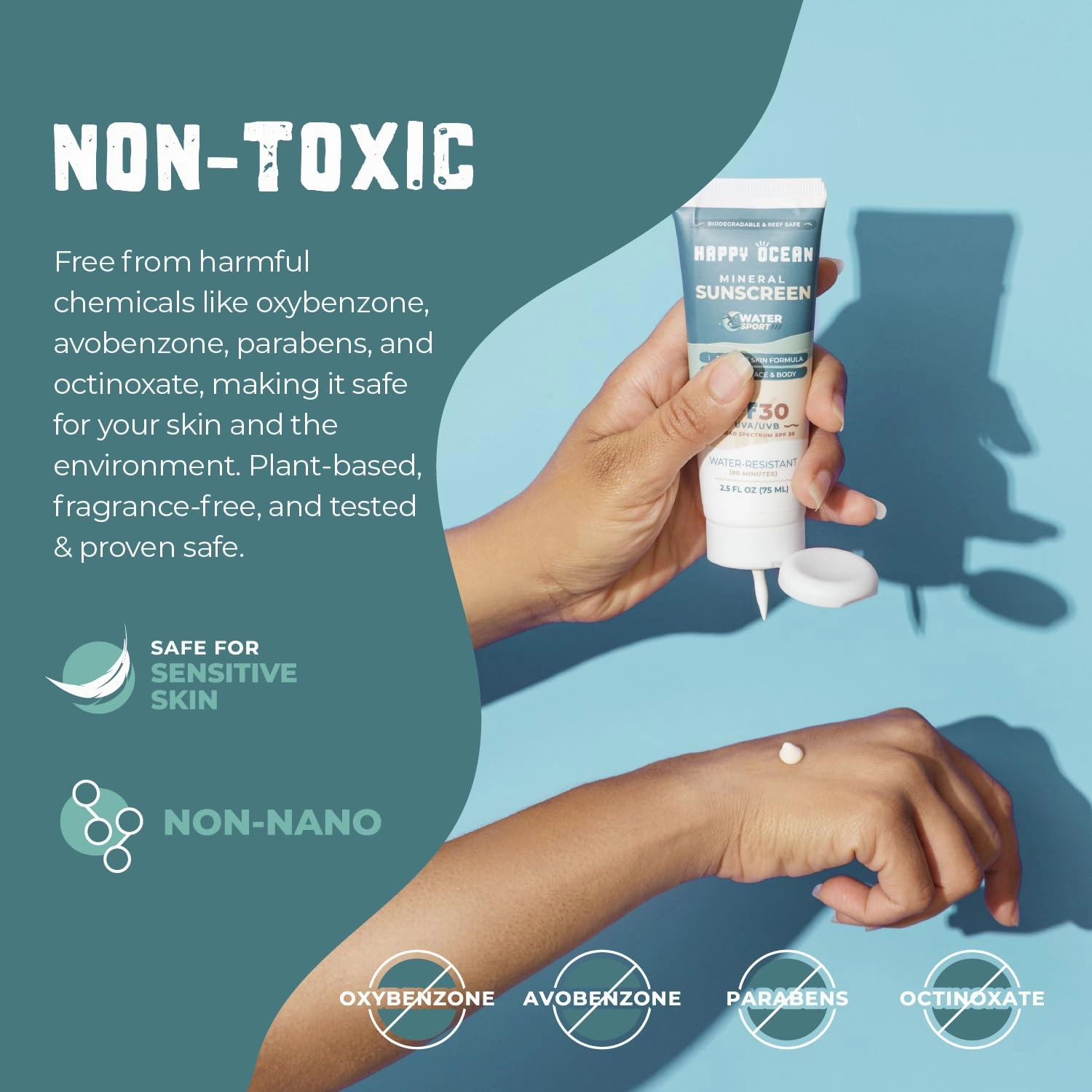 SPF 30 Reef Friendly Sport Mineral Sunscreen for Face & Body, Non-Nano Zinc Oxide, Natural Organic Non Toxic Mineral Based Coral Reef Safe Sunscreen, Travel Size, Biodegradable 2.5 Fl Oz