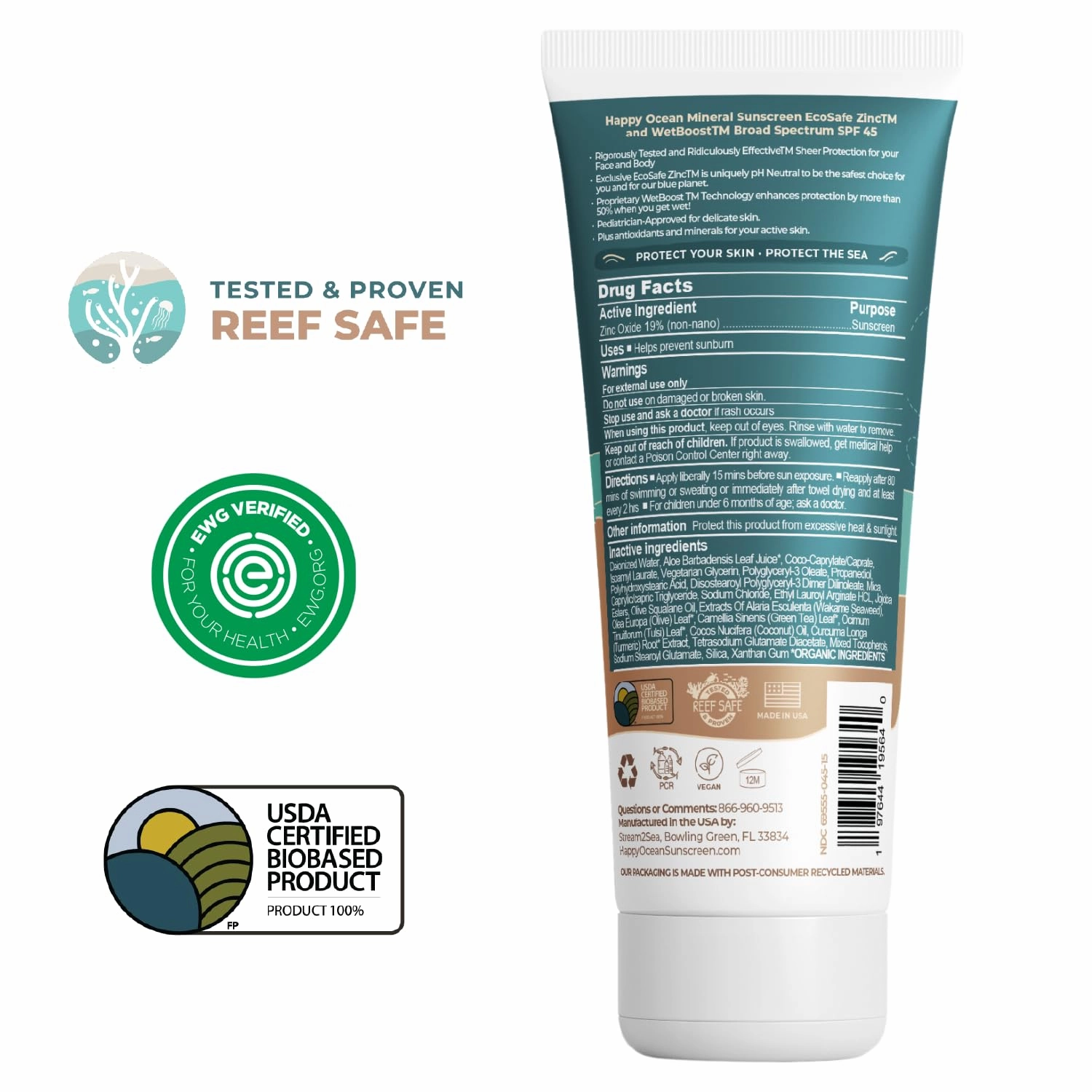 SPF 45 Reef Safe Mineral Sunscreen for Kids & Sensitive Skin with Non-Nano Zinc Oxide, Non Toxic Kids Sunscreen for Face & Body, Natural Organic Sunblock, Travel Size, Vegan 2.5 Fl Oz