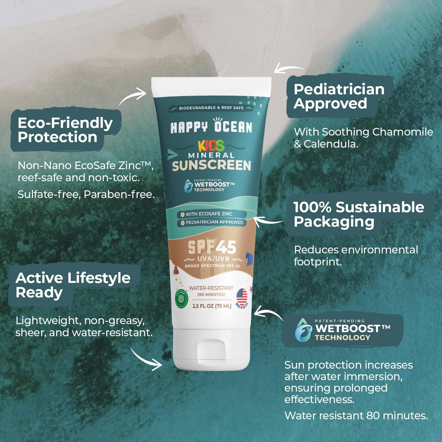 SPF 45 Reef Safe Mineral Sunscreen for Kids & Sensitive Skin with Non-Nano Zinc Oxide, Non Toxic Kids Sunscreen for Face & Body, Natural Organic Sunblock, Travel Size, Vegan 2.5 Fl Oz