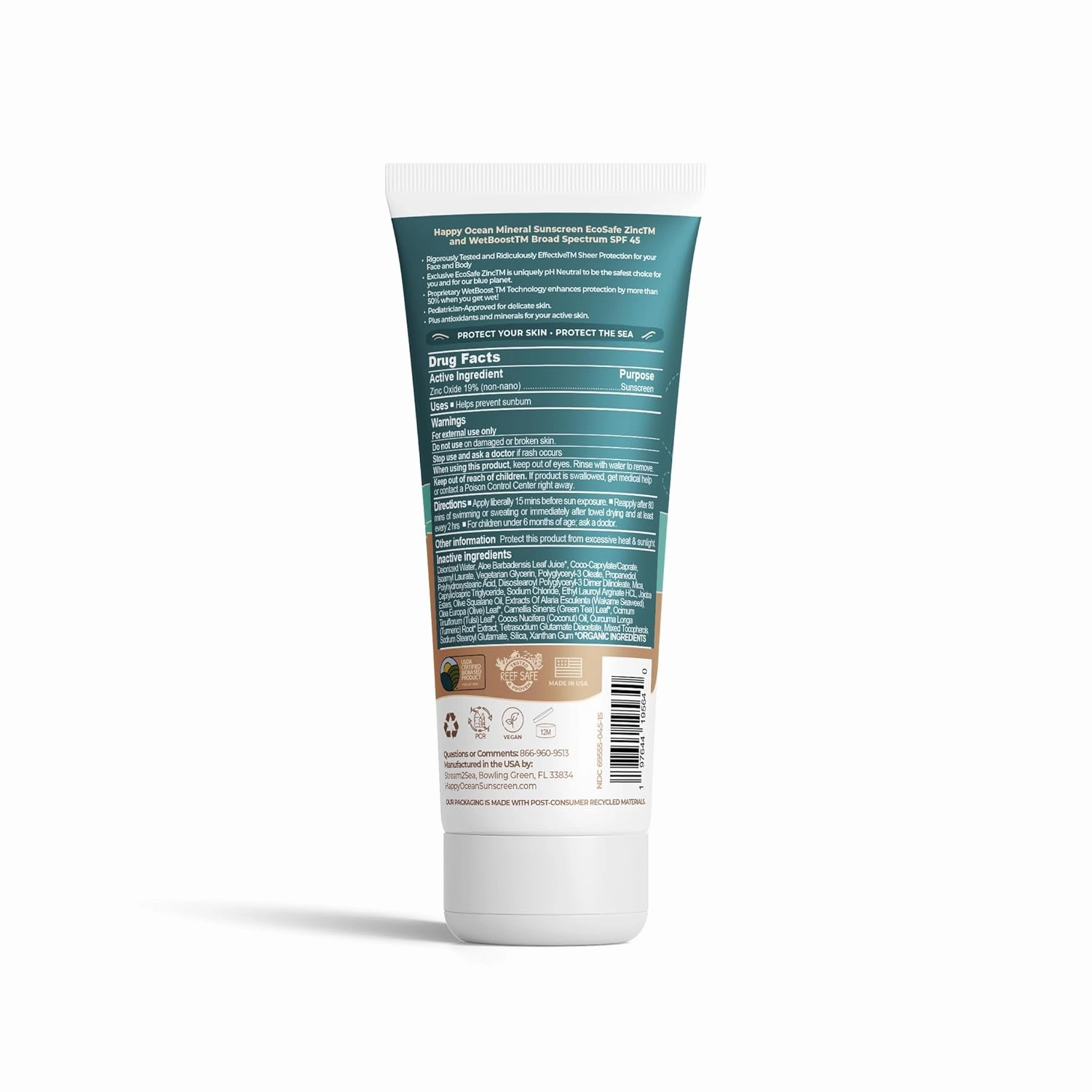 SPF 45 Reef Safe Mineral Sunscreen for Kids & Sensitive Skin with Non-Nano Zinc Oxide, Non Toxic Kids Sunscreen for Face & Body, Natural Organic Sunblock, Travel Size, Vegan 2.5 Fl Oz