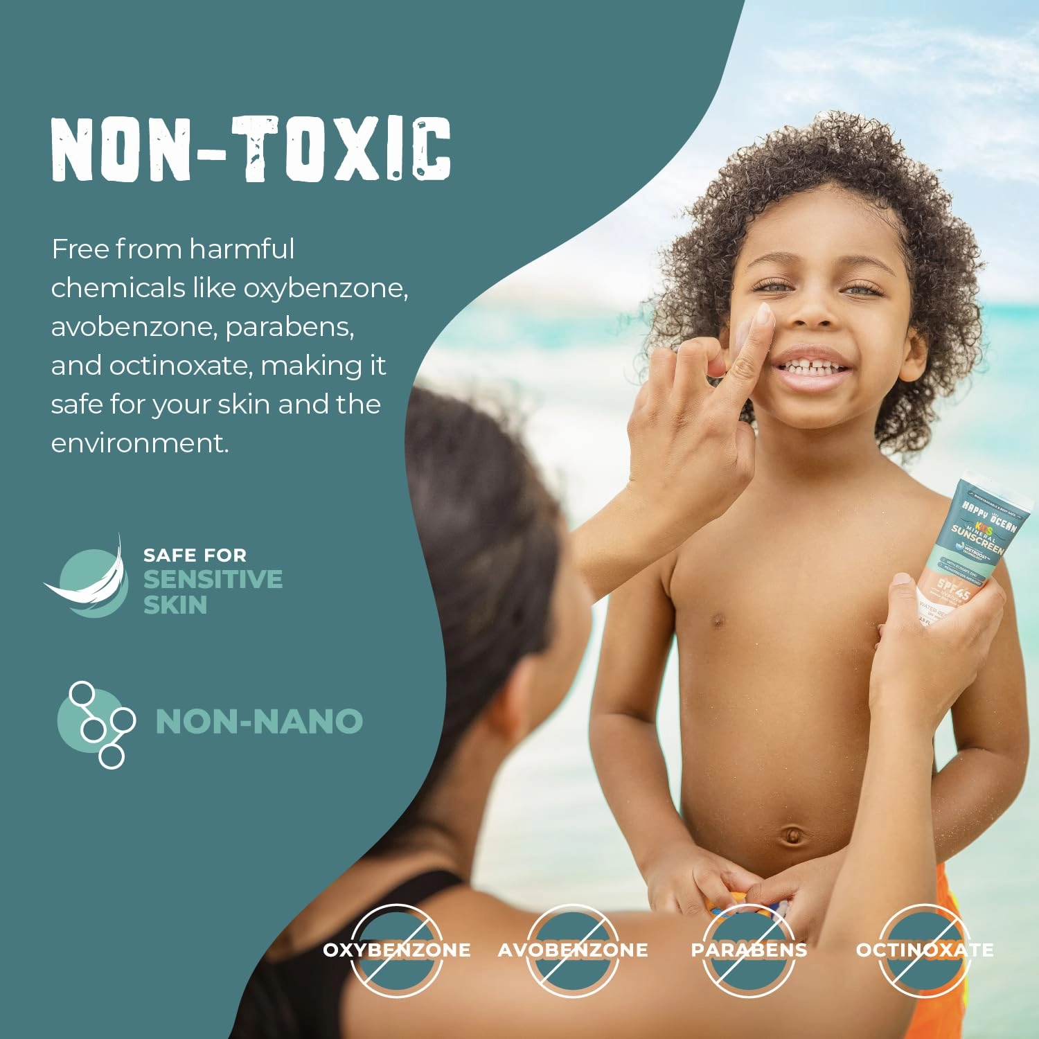 SPF 45 Reef Safe Mineral Sunscreen for Kids & Sensitive Skin with Non-Nano Zinc Oxide, Non Toxic Kids Sunscreen for Face & Body, Natural Organic Sunblock, Travel Size, Vegan 2.5 Fl Oz