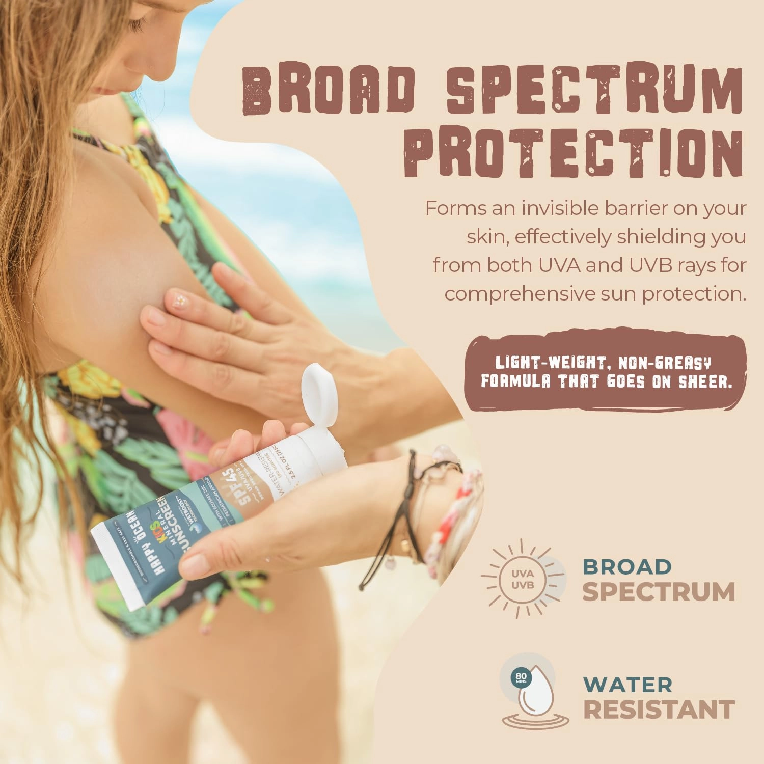 SPF 45 Reef Safe Mineral Sunscreen for Kids & Sensitive Skin with Non-Nano Zinc Oxide, Non Toxic Kids Sunscreen for Face & Body, Natural Organic Sunblock, Travel Size, Vegan 2.5 Fl Oz