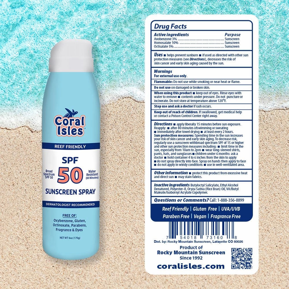 SPF 50 Sunscreen Spray - Hawaii Compliant as Reef Safe - Oxybenzone & Octinoxate Free - Broad Spectrum - Water Resistant, 6 Fl Oz (Pack of 2)