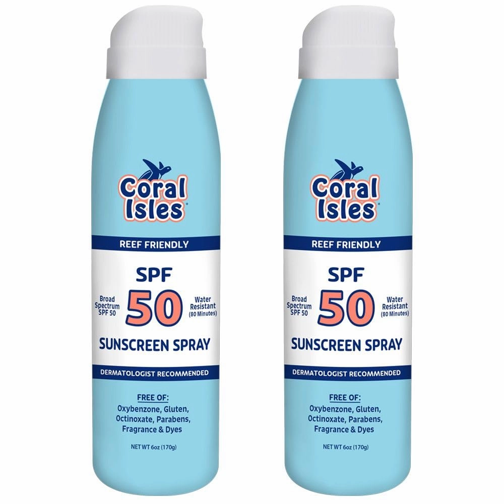 SPF 50 Sunscreen Spray - Hawaii Compliant as Reef Safe - Oxybenzone & Octinoxate Free - Broad Spectrum - Water Resistant, 6 Fl Oz (Pack of 2)