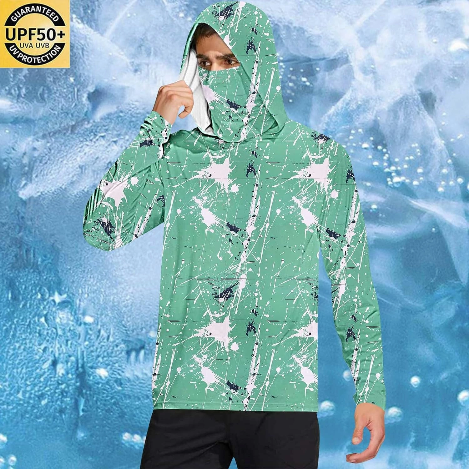 SPF Shirts for Men Long Sleeve Fishing UPF 50  UV Sun Protection Lightweight Hiking Hoodies with Hood Mask Rash Guard