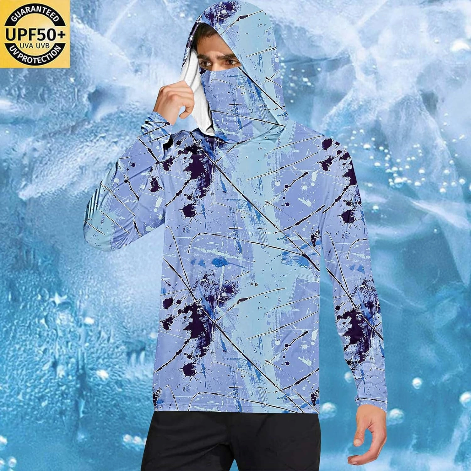 SPF Shirts for Men Long Sleeve Fishing UPF 50  UV Sun Protection Lightweight Hiking Hoodies with Hood Mask Rash Guard