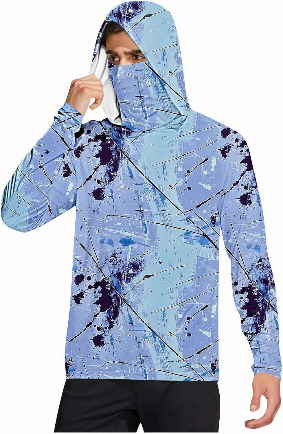 SPF Shirts for Men Long Sleeve Fishing UPF 50  UV Sun Protection Lightweight Hiking Hoodies with Hood Mask Rash Guard