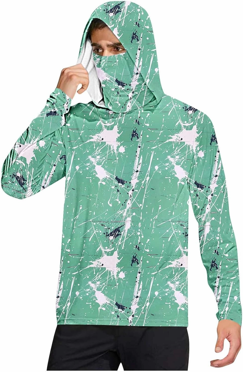SPF Shirts for Men Long Sleeve Fishing UPF 50  UV Sun Protection Lightweight Hiking Hoodies with Hood Mask Rash Guard