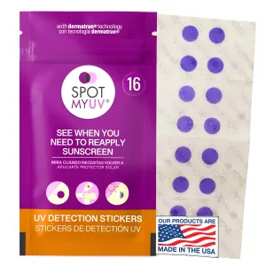 SpotMyUV UV Detection Stickers for Sunscreen with Patented Dermatrue SPF Sensing Technology, Know When to Reapply Sunscreen to Help Prevent Sunburn, 16 Count