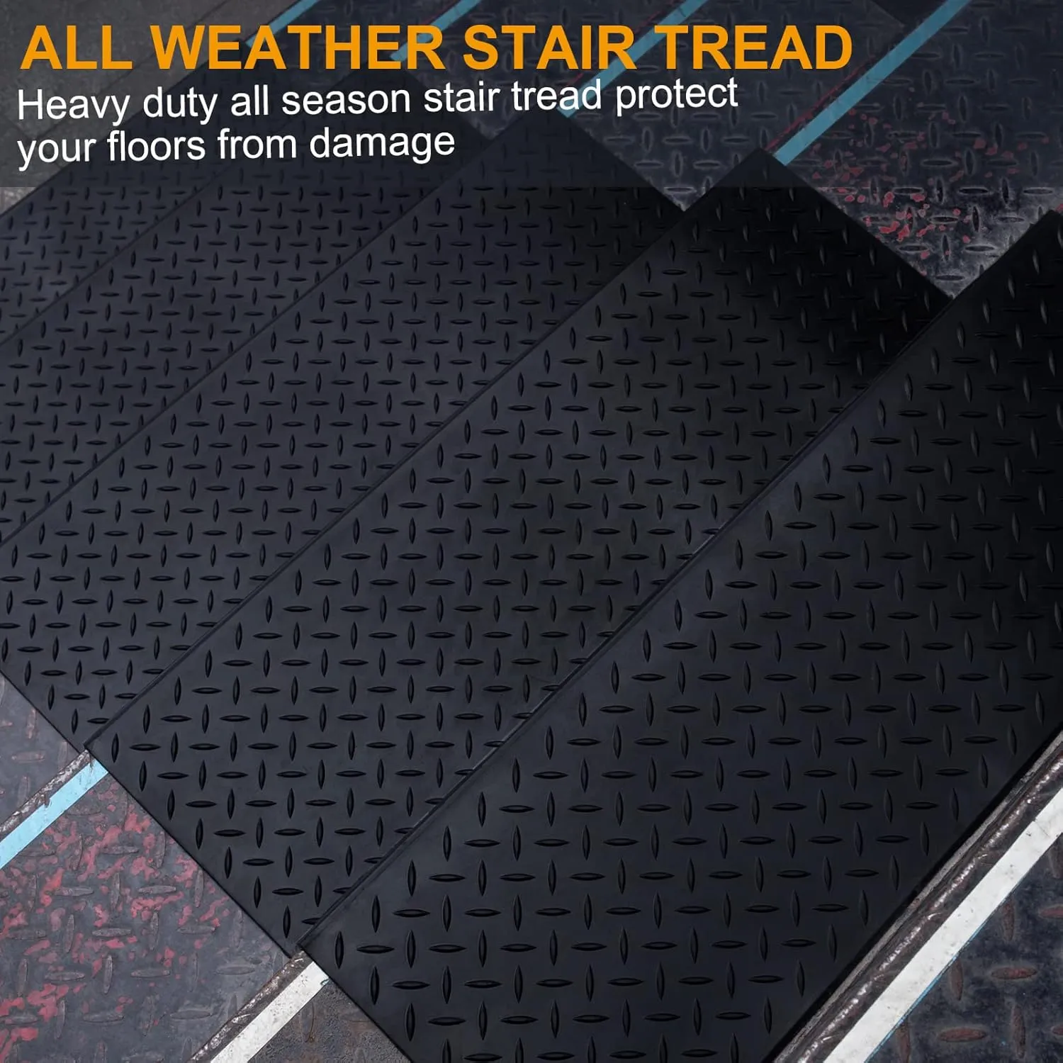 Spurtar Outdoor Stair Treads, 30" x 10" 5 Pack Rubber Stair Treads Non Slip Outdoor with Nosing for Wooden Concrete Marble Tile Metal Steps, Black