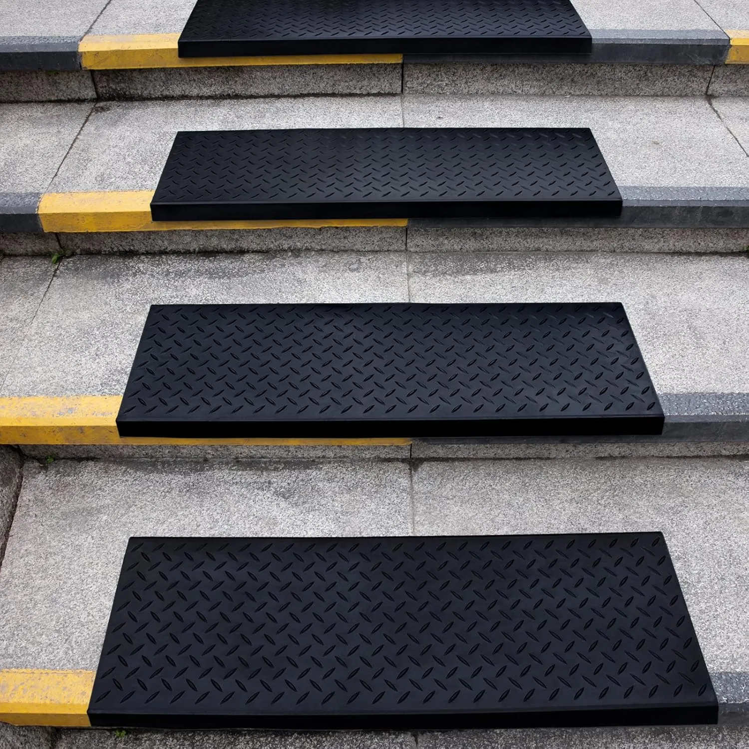 Spurtar Outdoor Stair Treads, 30" x 10" 5 Pack Rubber Stair Treads Non Slip Outdoor with Nosing for Wooden Concrete Marble Tile Metal Steps, Black