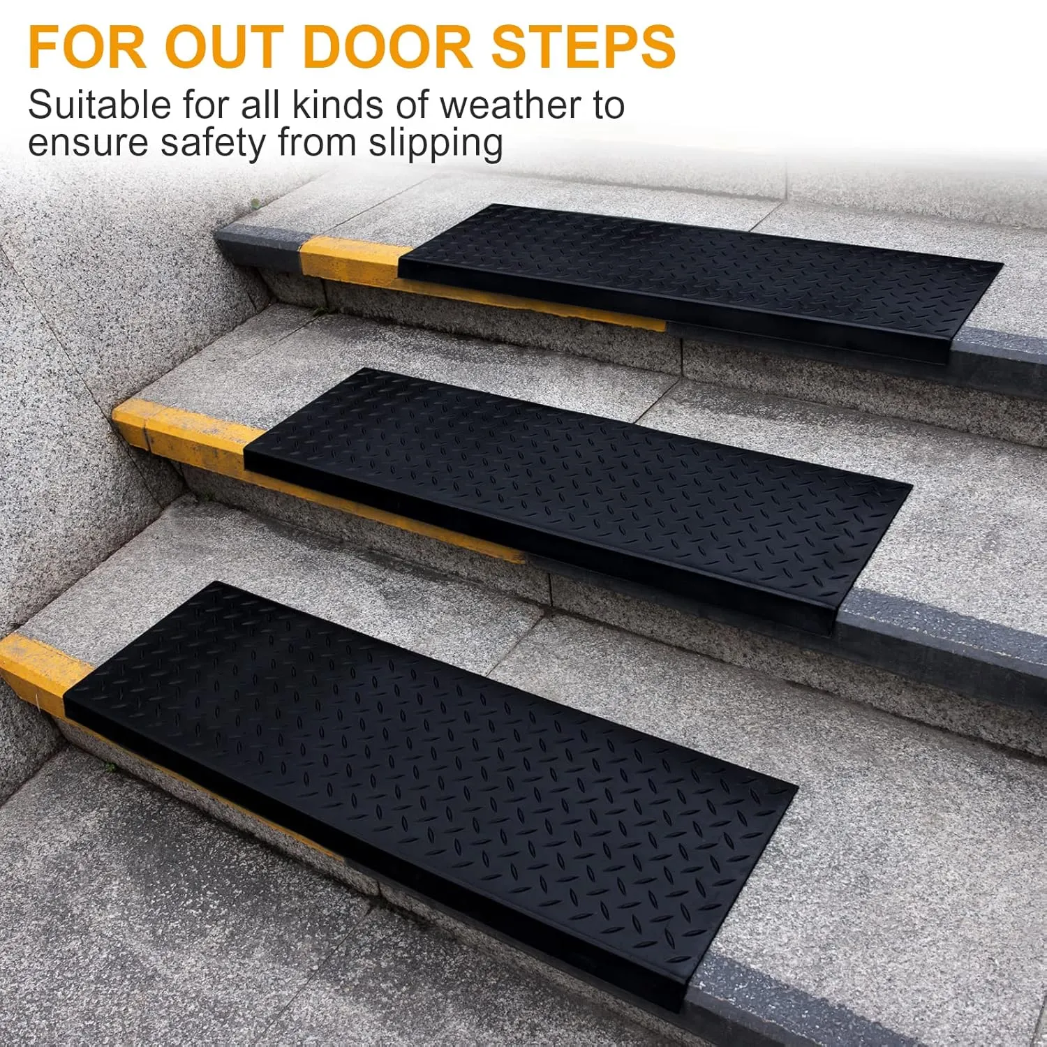 Spurtar Outdoor Stair Treads, 30" x 10" 5 Pack Rubber Stair Treads Non Slip Outdoor with Nosing for Wooden Concrete Marble Tile Metal Steps, Black