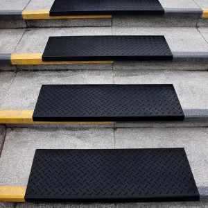 Spurtar Outdoor Stair Treads, 30" x 10" 5 Pack Rubber Stair Treads Non Slip Outdoor with Nosing for Wooden Concrete Marble Tile Metal Steps, Black