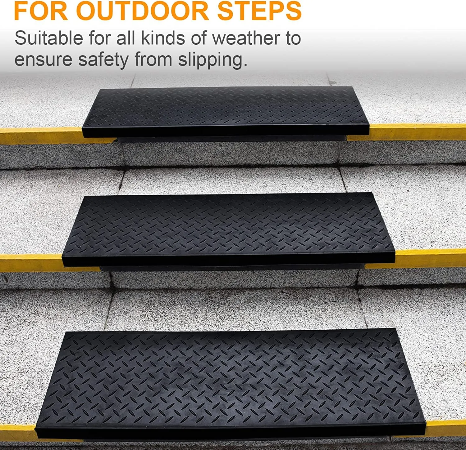 Spurtar Rubber Stair Treads, 30" x 10" 3PCS Outdoor Rubber Stair Treads Non-Slip, 30 Inch Rubber Stair Treads for Wooden Steps, Skid Resistant Stair Treads for Concrete Marble Tile Metal Stairs Black